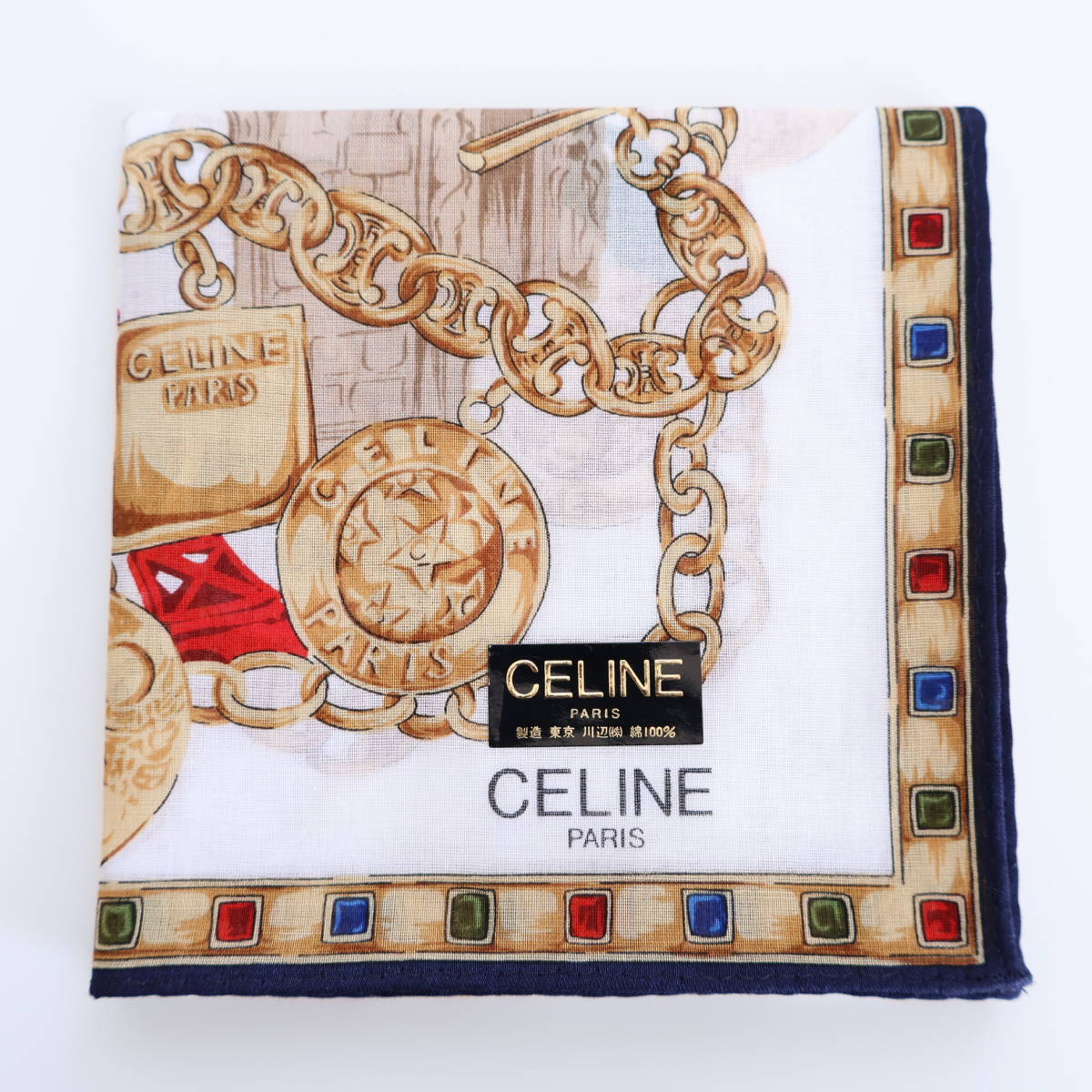 ■未使用　CELINE セリーヌ　ハンカチ　エッフェル塔　A■_画像1