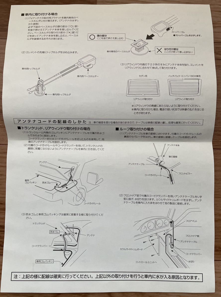 パナソニック 松下電器　カーテレビ助成物パック　KT-1C ダイバーシティアンテナ、貼付金具　対象テレビ　TR-T70W7 未使用、未開封_画像6