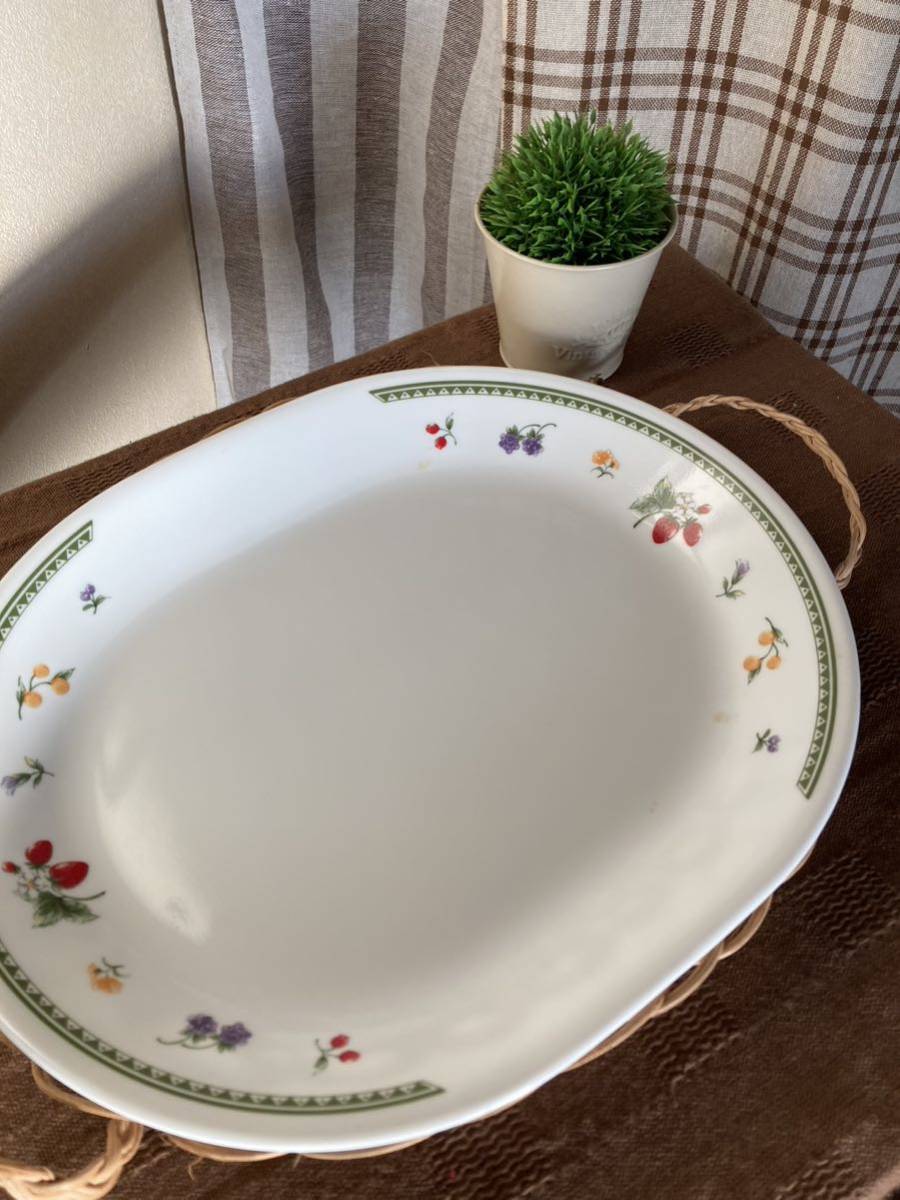 ＊CORELLE コレール オードブル 大皿 籠付き アメリカ製 フラワー 果物柄＊_画像2