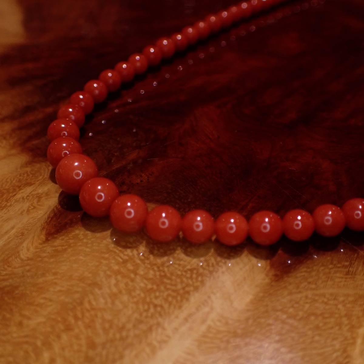 F3634 日本人なら１本は持っていたい国を代表する宝石 美しい血赤珊瑚６.６～３.５mm silver necklace 44cm 11.95G_画像5