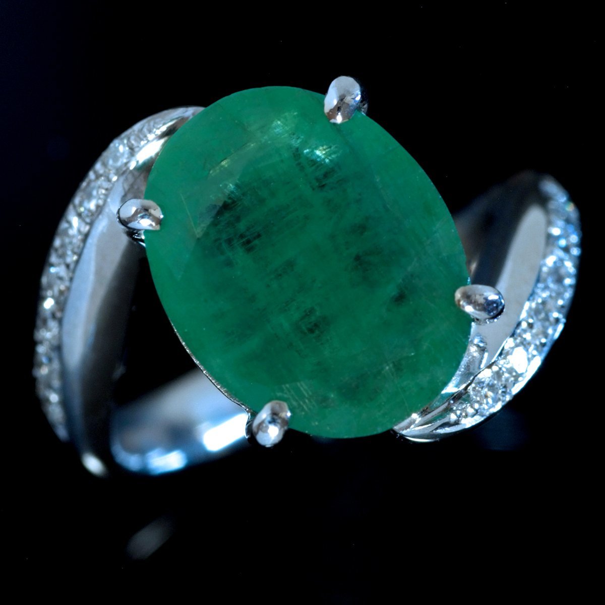 F3453 rare Russia production beautiful large grain emerald 4.81ct natural rarity D0.24ct top class Pt900 purity Celeb liti ring #11 number weight 9.3g length width 14.7mm