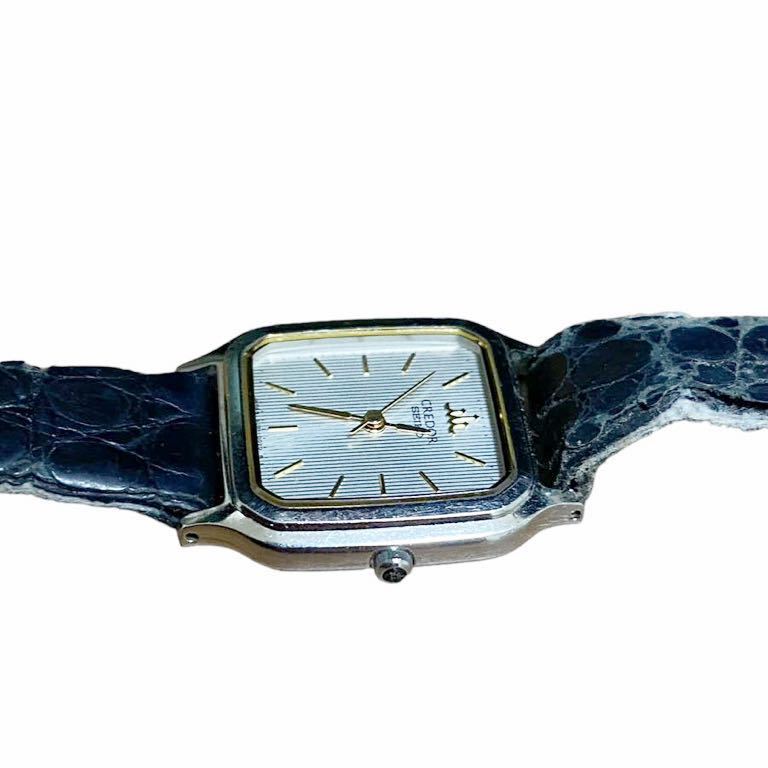 19724 SEIKO セイコー 4J81-5020 クレドール スクエア SS×革ベルト シルバー文字盤 クオーツ レディース腕時計 箱 保証書 説明書 ジャンク_画像2