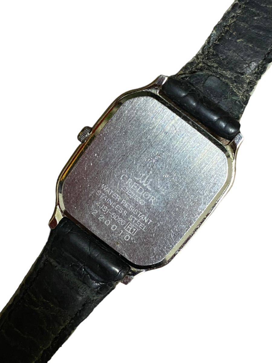 19724 SEIKO セイコー 4J81-5020 クレドール スクエア SS×革ベルト シルバー文字盤 クオーツ レディース腕時計 箱 保証書 説明書 ジャンク_画像5