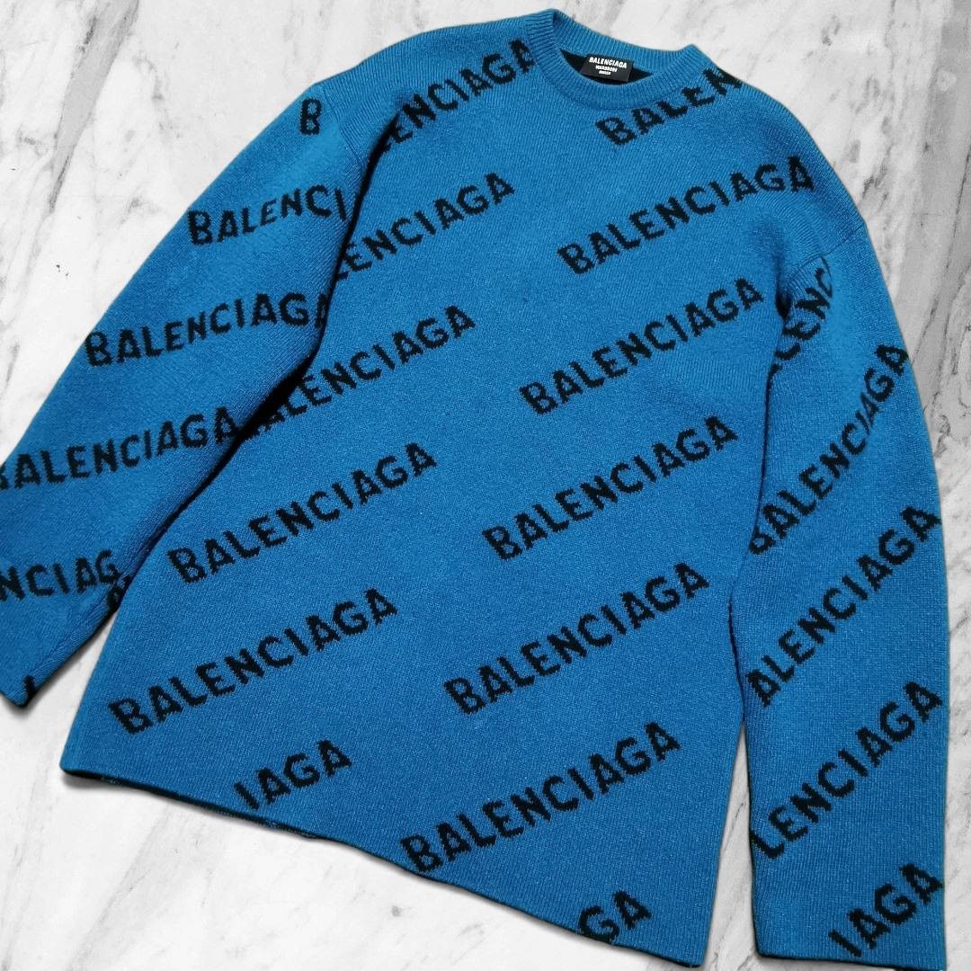 2021年!!!最高傑作!!!【バレンシアガ BALENCIAGA】WARDROBE UNISEX ラグジュアリー ロゴ総柄!!! ニット セーター メンズ レディース XL相当_画像1