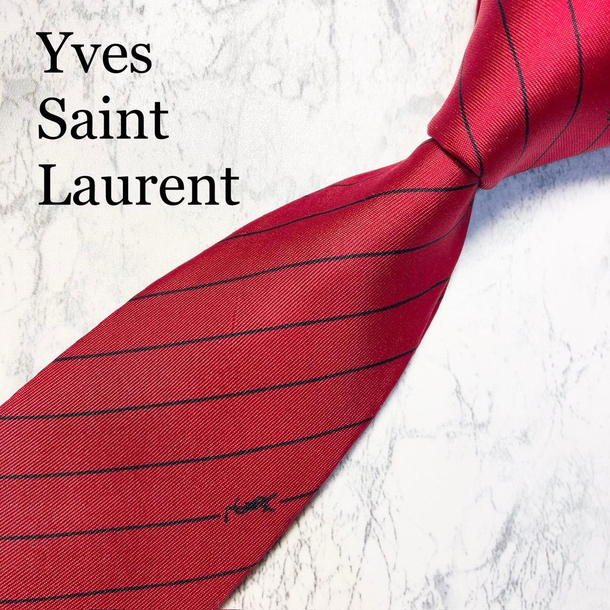 Yves Saint Laurent ネクタイ　YSL ストライプ　レッド