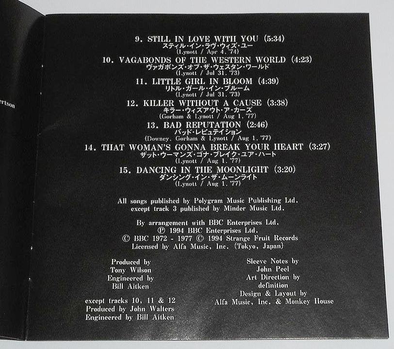 95年盤◎解説/歌詞付『The Peel Sessions：Thin Lizzy』シン・リジィ★英国BBC・ラジオ番組スタジオ・ライブ集 72～77年★レア音源あり_画像7