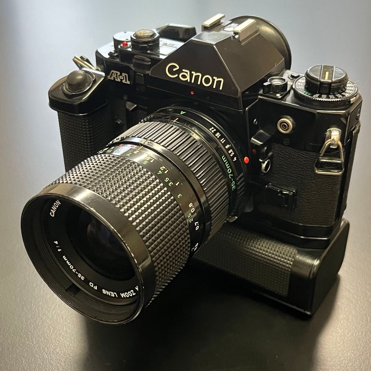 キャノン マニュアルフォーカス フィルムカメラ Canon A-1 モータードライブ MA 標準ズーム 35〜70㍉ f4 セット