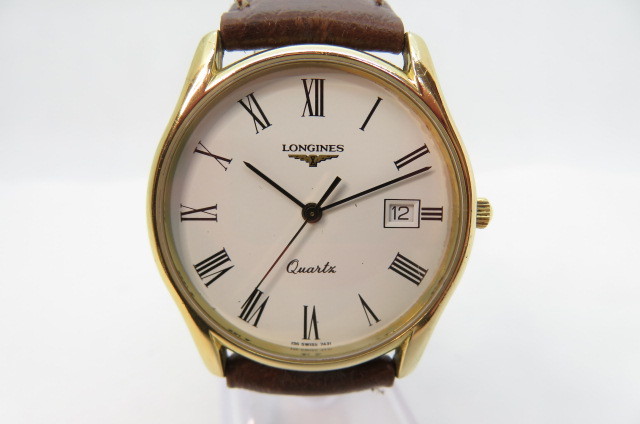 1円～【動作品】LONGINES　ロンジン グランドクラシック　クオーツ　メンズ腕時計　デイト　156 SWISS 7431 ホワイト文字盤　2-1-25_画像1