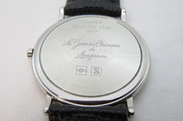 1円～【電池切れ】 LONGINES ロンジン グランドクラシック　メンズ クオーツ腕時計　L4.620.4　リザードベルト・ブラック　シルバー　2-4-9_画像5