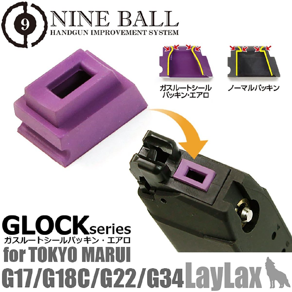 H9832PG　LayLax NINE BALL ガスルート シールパッキン エアロ 東京マルイ GBB GLOCKシリーズ_画像2