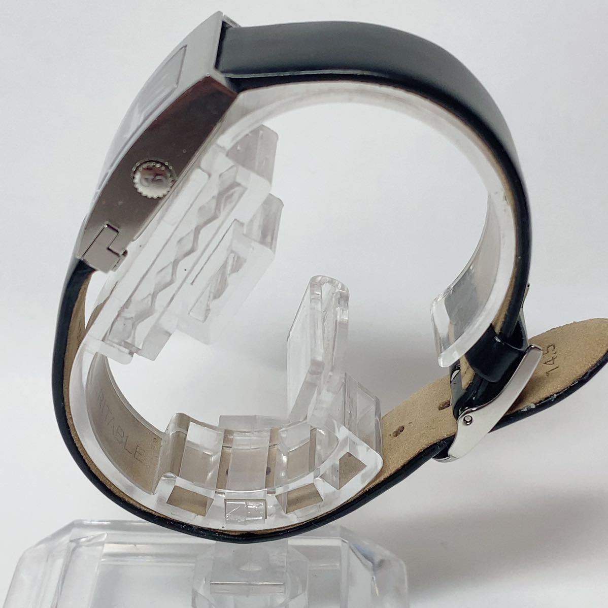 Christian Dior D78-109 クリスチャン ディオール レディース 腕時計 稼働品 スクエア ブラック文字盤 純正ベルト スイス製 クォーツ _画像4