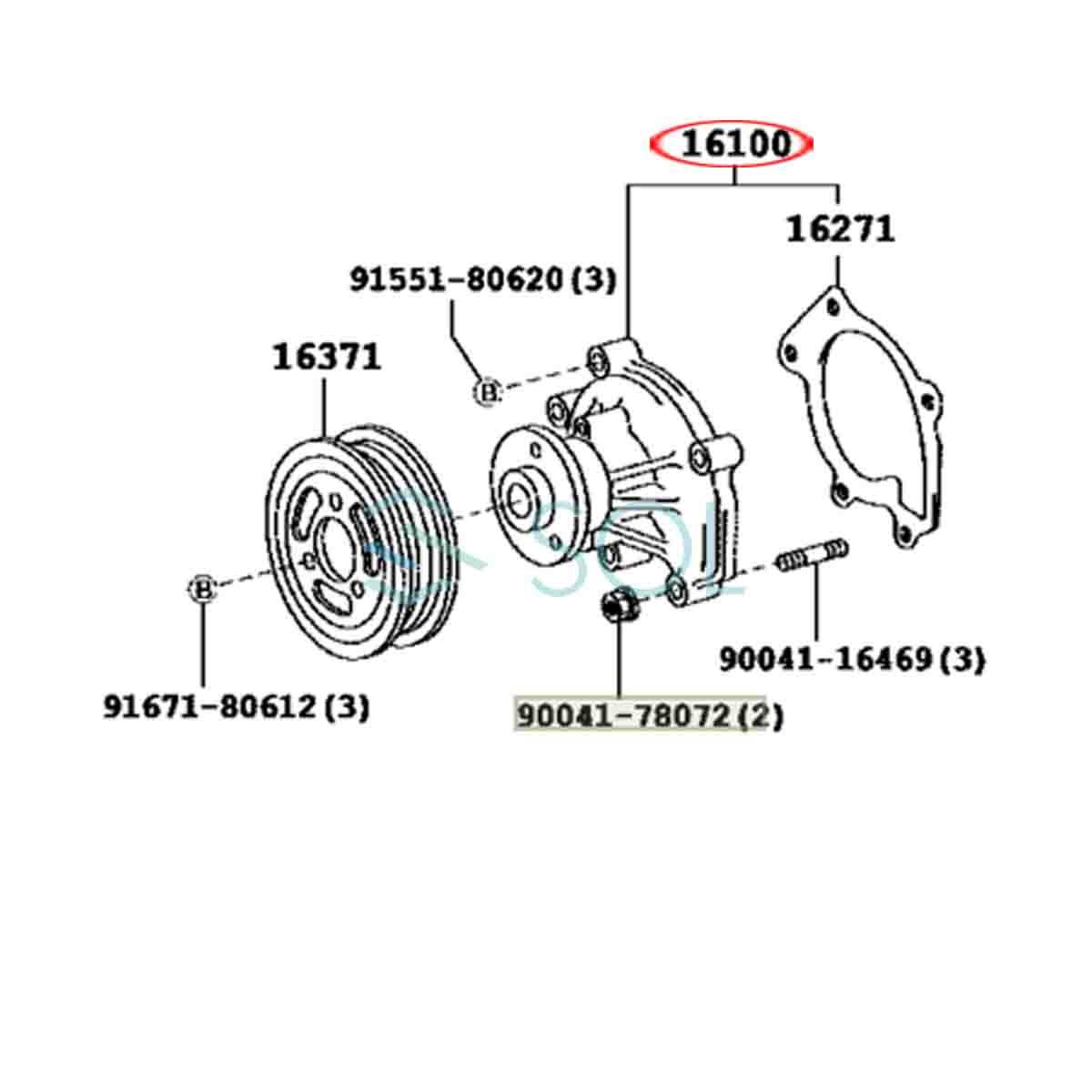 トヨタ パッソ セッテ(QNC10 M502E M512E) BB(QNC20 QNC21 QNC25) ウォーターポンプ ガスケット付 16100-B9010 16100-97404 16100-97411_画像6