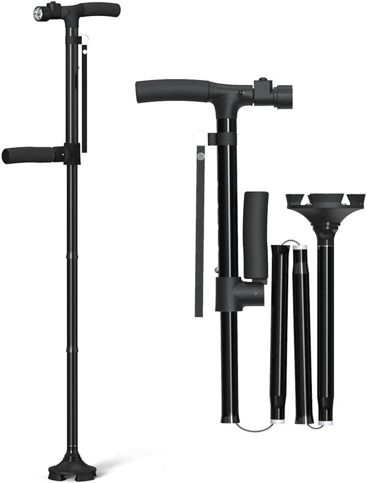  folding cane cane 4 point cane LED light independent type for women 84.5cm~97cm folding ..4ps.@ pair baby-walker nursing cane nursing stick for man length adjustment possibility 