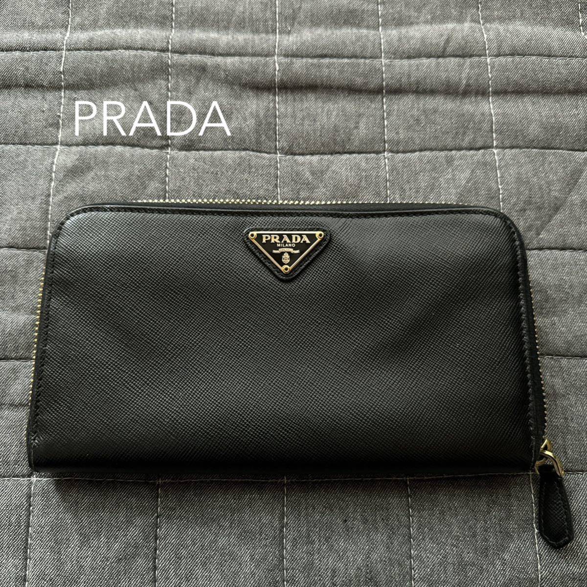 PRADA プラダ 長財布 SAFFANO ラウンドファスナー NERO ロゴ三角プレート サフィアーノ ブラック ゴールド