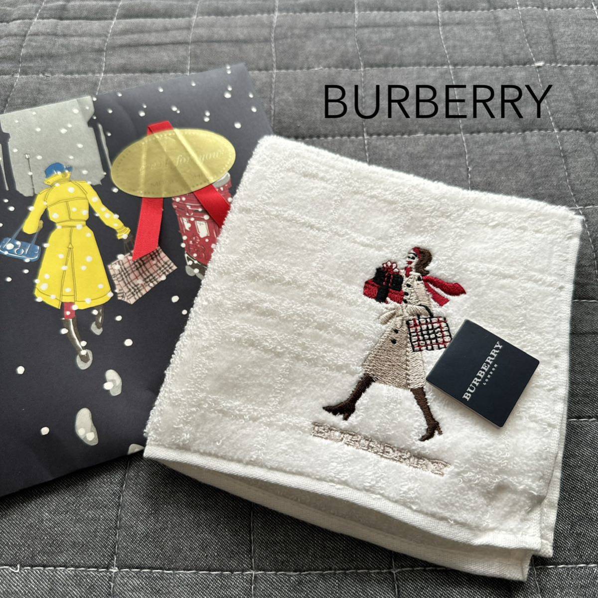 新品 BURBERRY バーバリー タオルハンカチ 女の子 刺繍 トレンチコート ロゴ_画像1