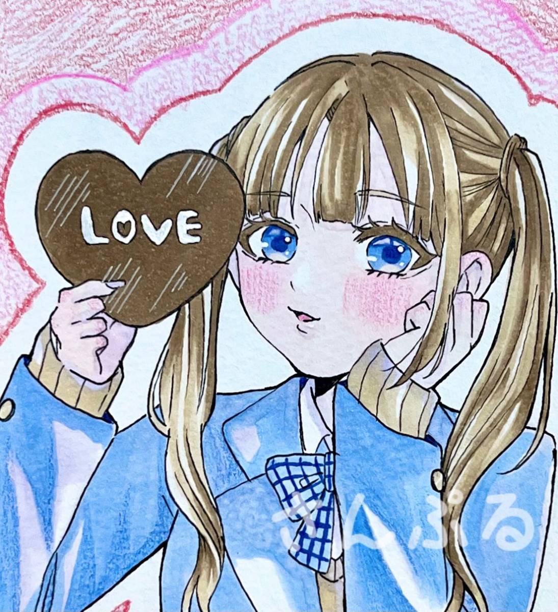  hand-drawn illustrations original ko pick postcard size girl color pencil tsu Inte -ru uniform 