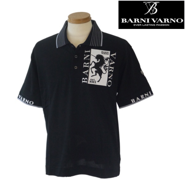 【春夏SALE】バーニヴァーノ/BARNIVARNO 半袖ポロシャツ LLサイズ 716-黒系