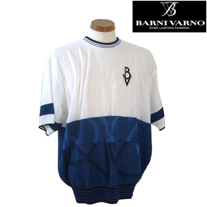 【春夏SALE】バーニヴァーノ/BARNIVARNO 春夏物 ロゴ地柄セーター LLサイズ615- 青系