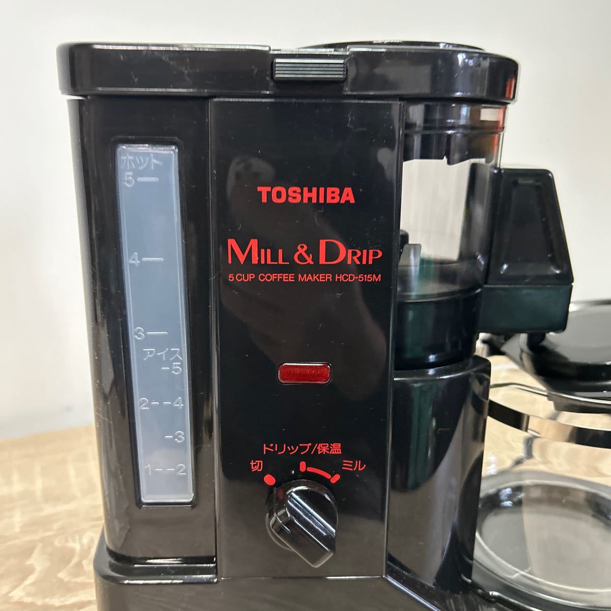 Ku18◆TOSHIBA 東芝◆ミル付き 自動コーヒーメーカー HCD-515M ミル ドリップ 1-5カップ ブラック/黒 保温ヒーター ガラスポット 箱付 _画像2