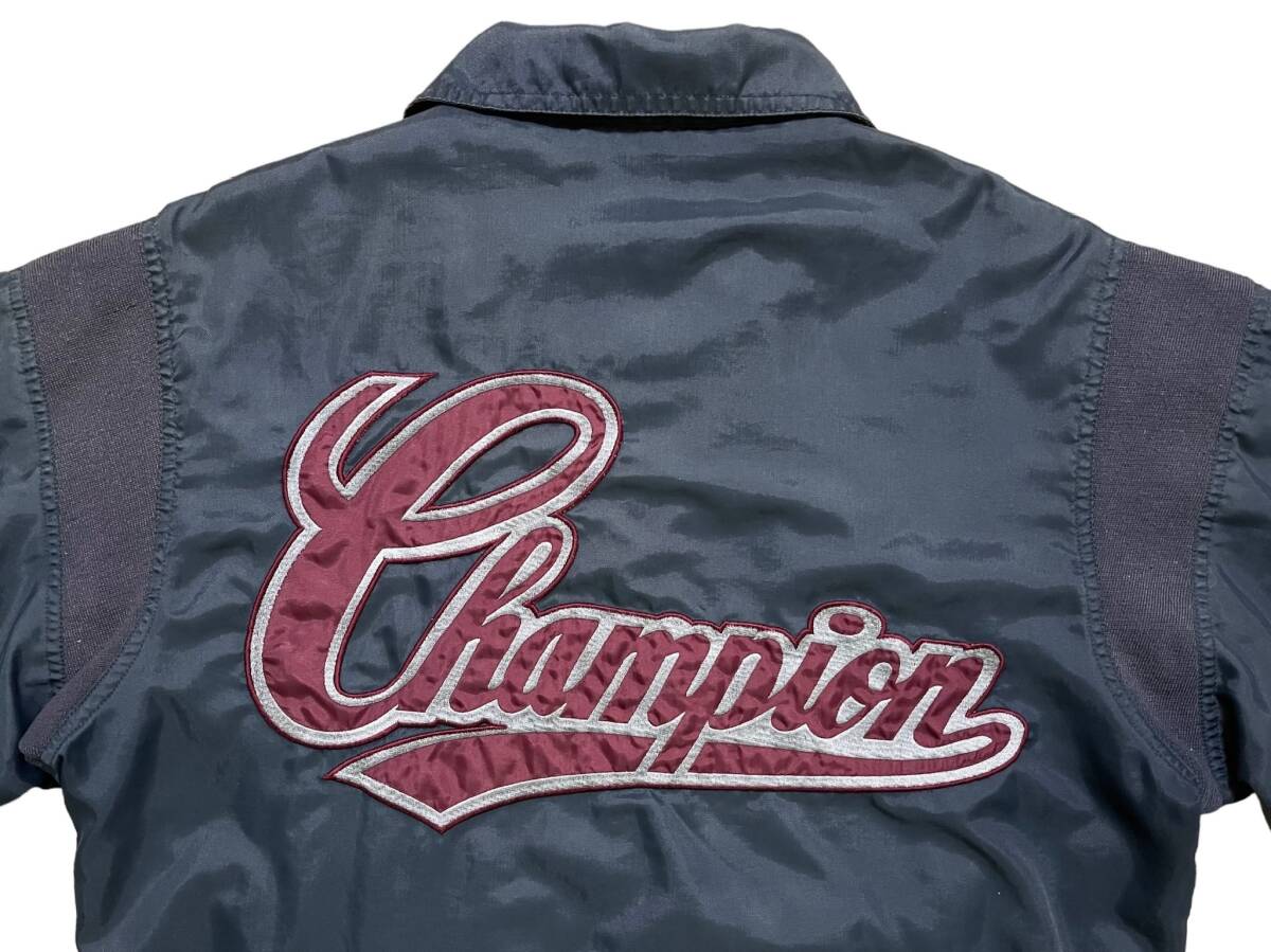 チャンピオン Champion ヴィンテージ 2段タグ ビッグロゴ スナップボタン 腕周りリブ加工 コーチジャケット Mサイズ 紺 ネイビー_画像2