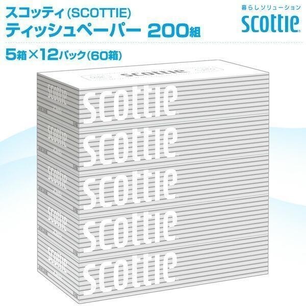 スコッティ ティッシュペーパー 200組5箱×12パック(60箱) ティシュペーパー まとめ買い ケース販売 ボックスティッシュ 日用品 最 YDB880_画像2