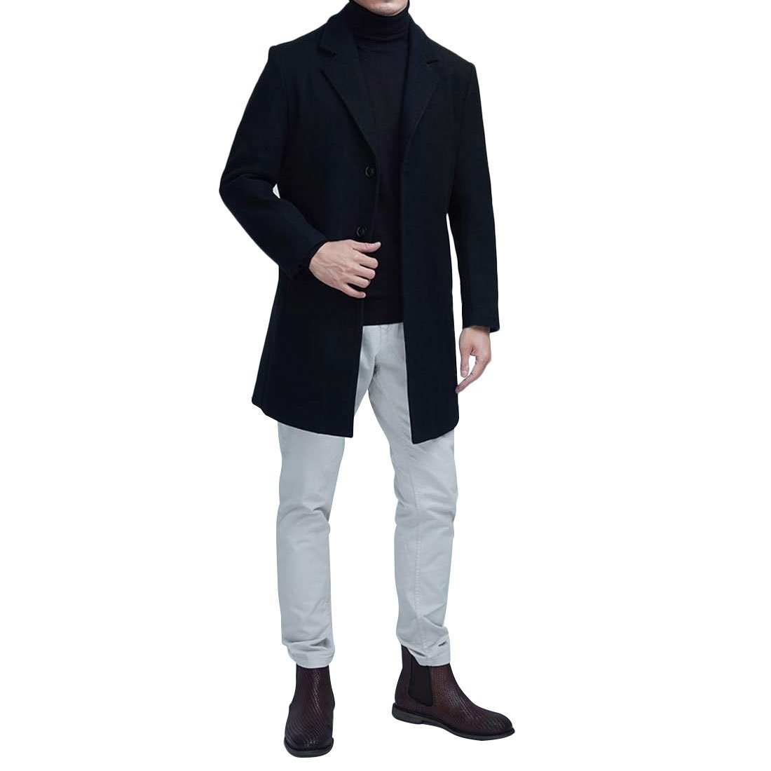 コート ブラック Lサイズ メンズ 冬ジャケット ロング丈 ウール オシャレ ビジネス 通勤コート_画像1