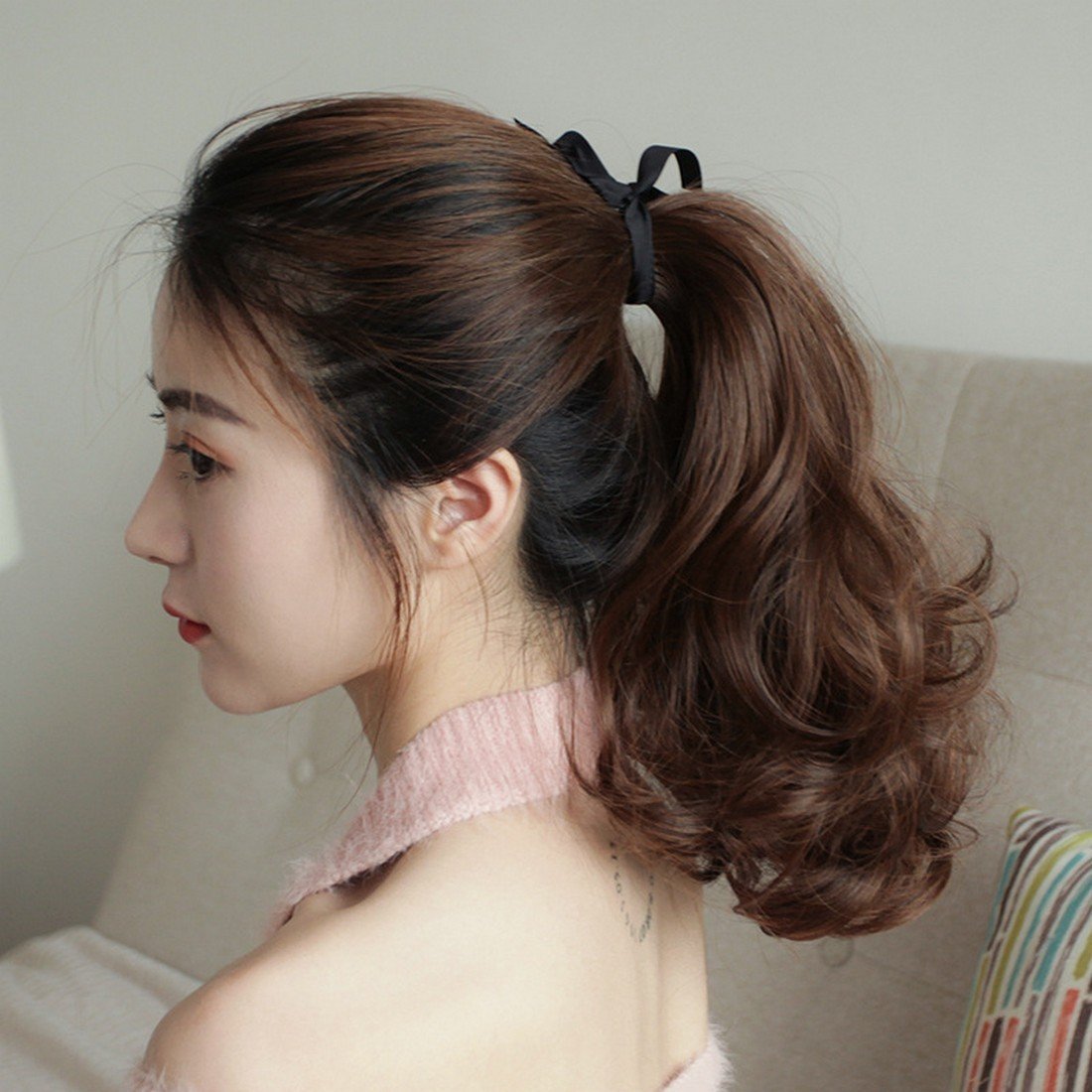  ponytail wig wig ponytail woman long ponytail wig car Lee hair 35cm Brown 