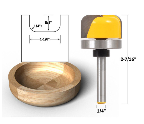 トリマービット ディッシュカッター ベアリング付 6 35mm軸 皿 小物 削り込み加工に 刃径28 6mm 1 4& 34 ルータービット c1306_画像1