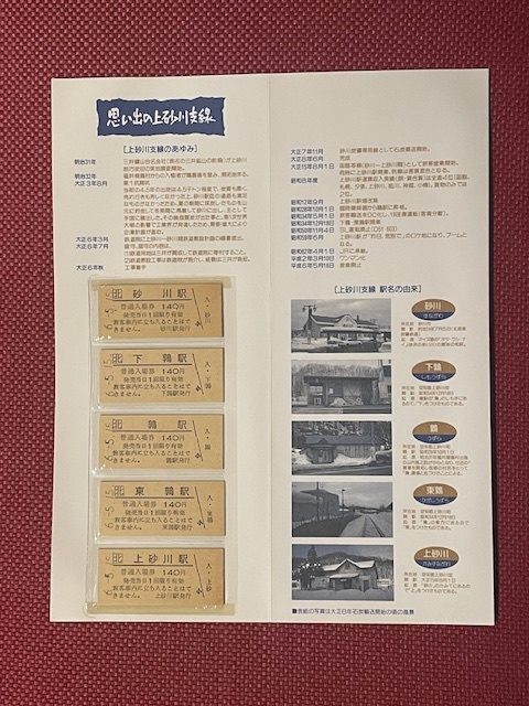 JR北海道　思い出の上砂川支線　入場券セット　5枚　(管理番号4-30)_画像2