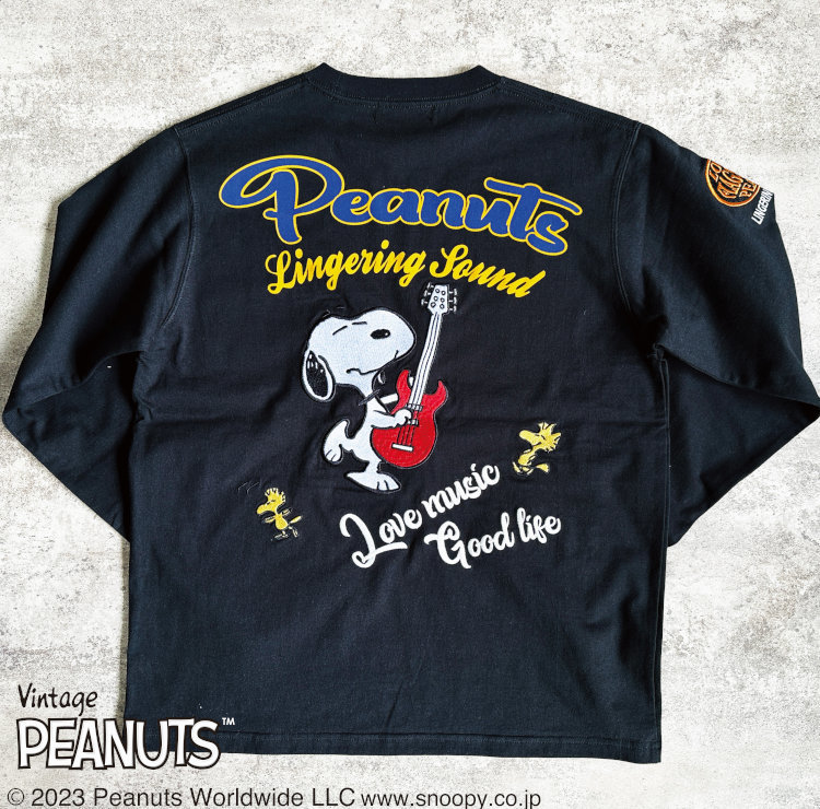 SNOOPY スヌーピーxFLAGSTAFFコラボ長袖Tシャツ ロンT 433046 ブラック M アメカジ ベース 音楽 キャラクター コラボ PEANUTS_画像1