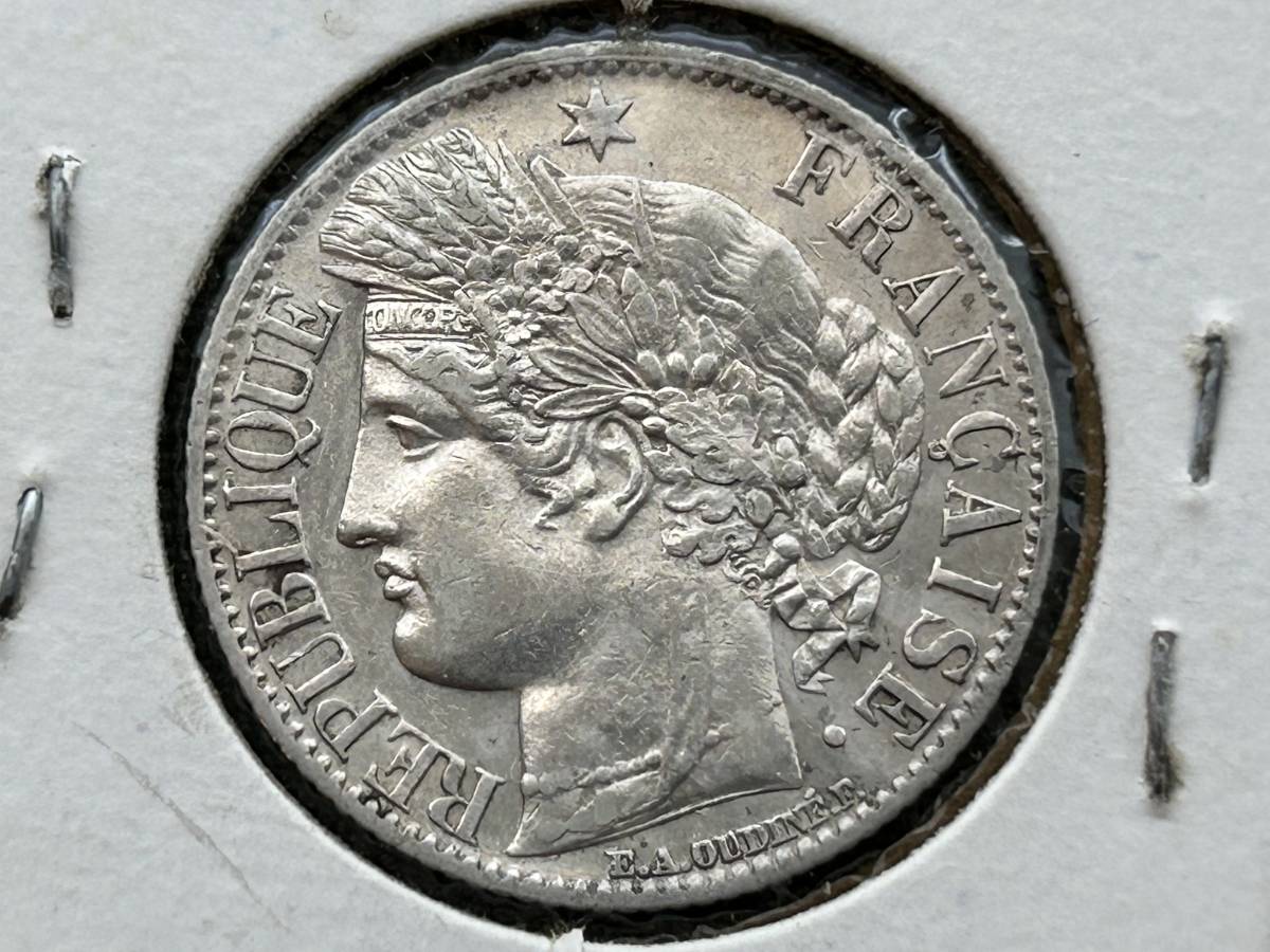 フランス・1872・1フラン銀貨・セレス【AU】_画像1