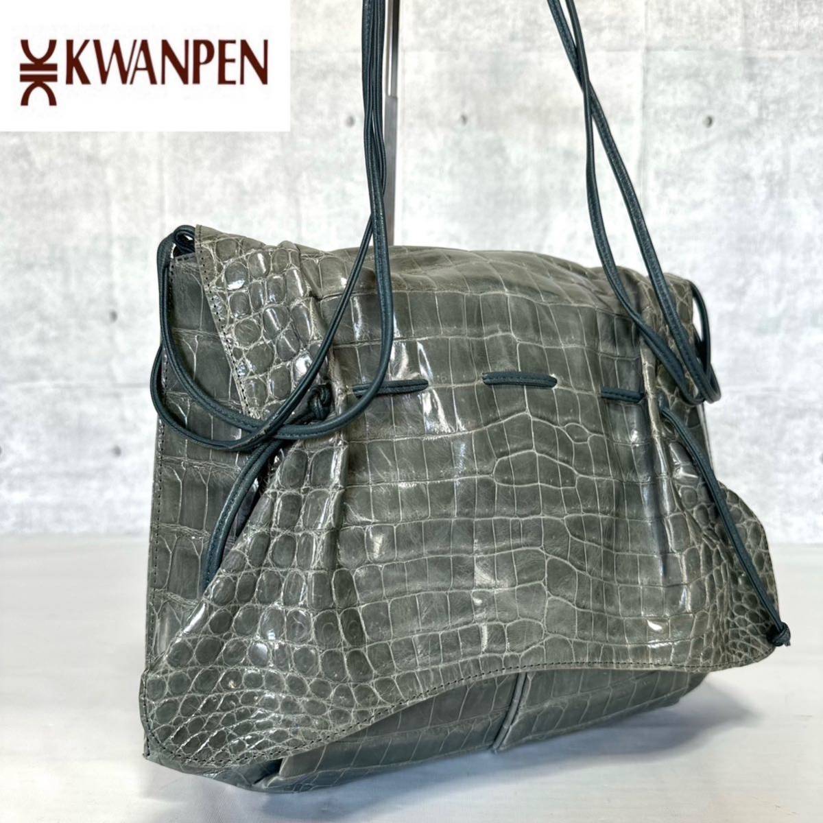  superior article KWANPENk one pen crocodile khaki gray wani leather original leather diagonal .. handbag tote bag shoulder bag 