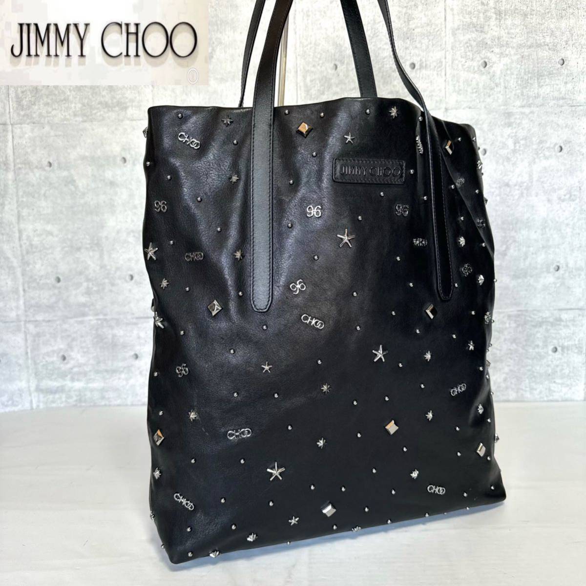 良品 JIMMY CHOO ジミーチュウ PIMLICO N/S ブラック 黒 ピムリコ ハンドバッグ トートバッグ ショルダーバッグ エンボススター A4 レザー