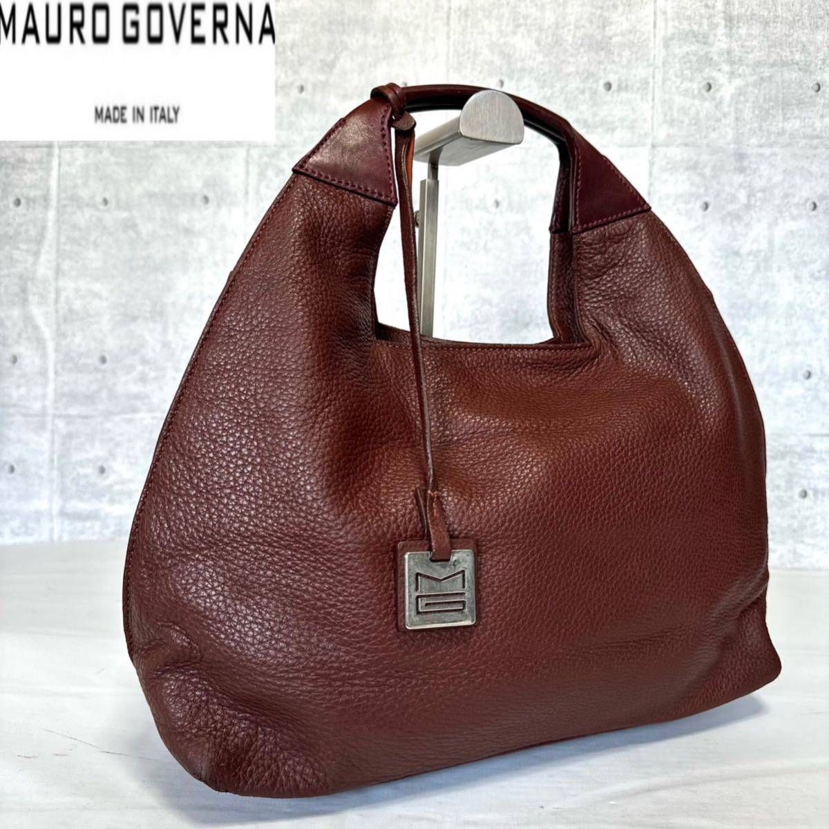 良品 MAURO GOVERNA マウロゴヴェルナ マウロゴベルナ ボルドー シルバー金具 レザー ハンドバッグ トートバッグ ショルダーバッグ