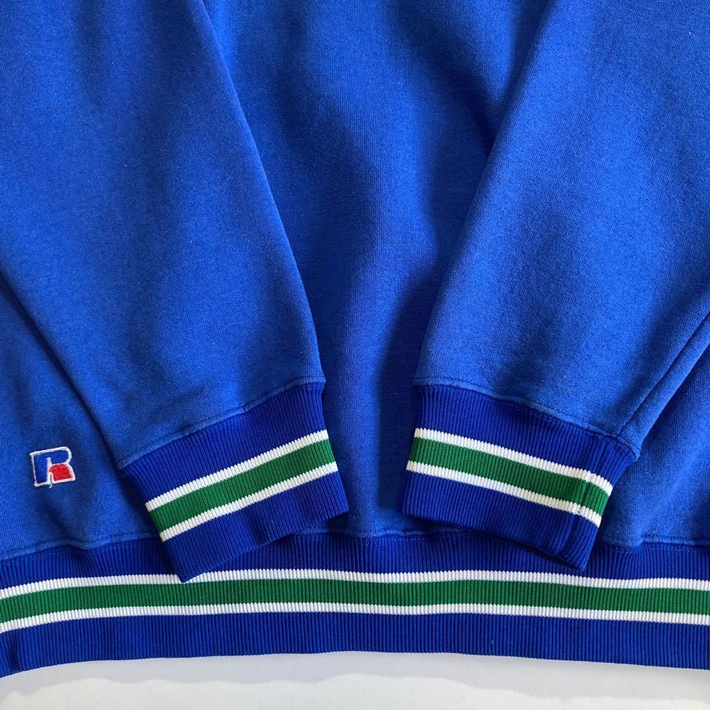 ビッグサイズ☆90s USA製 RUSSELL スウェット XXL 青 白 緑 ビンテージ Seattle Seahawks ラッセル リブライン 80s プリント_画像5