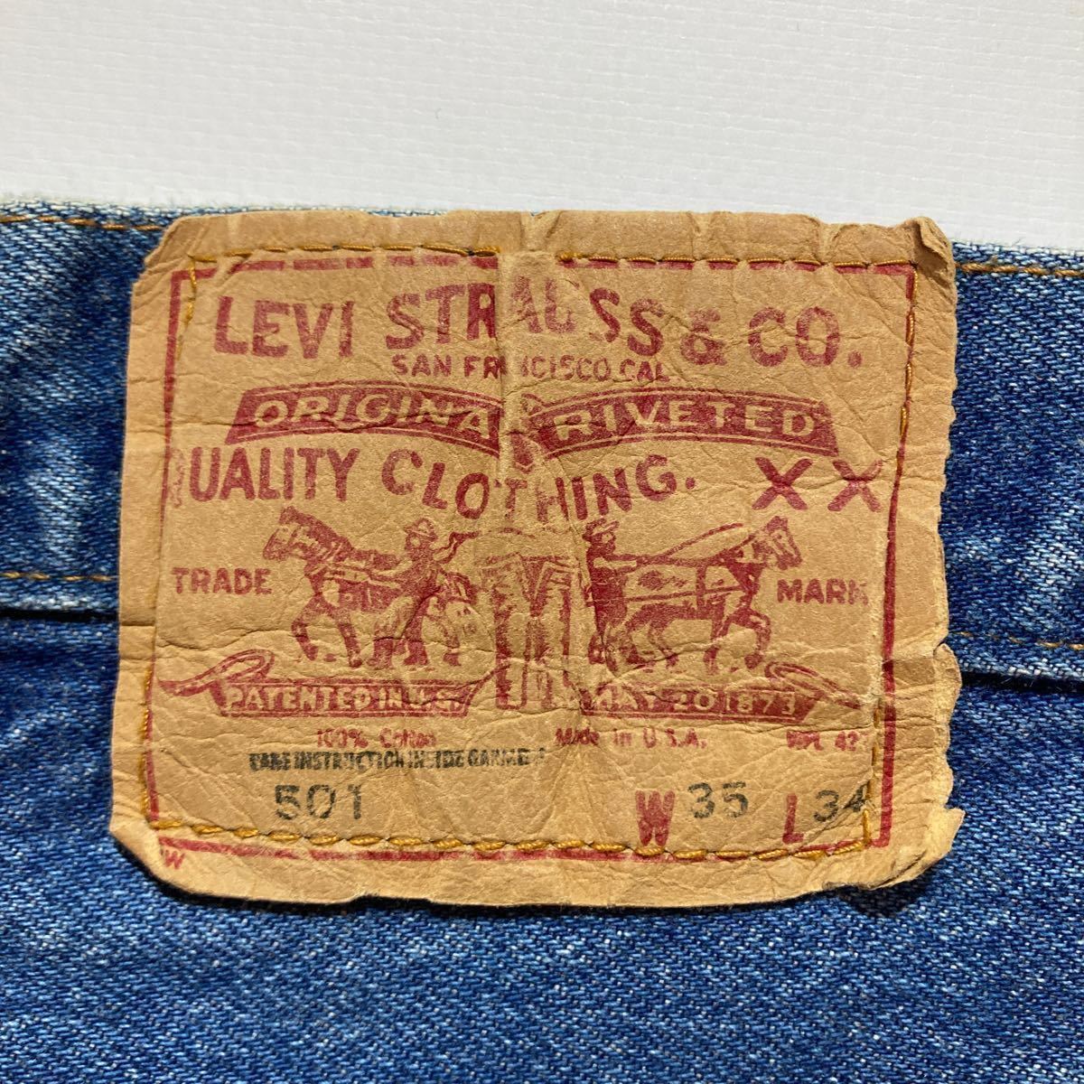 内股シングル☆良好 80s USA製 Levis 501 W35L34 ビンテージ リーバイス 501 ハチマル クロスオーバー ゴールデンサイズ_画像6