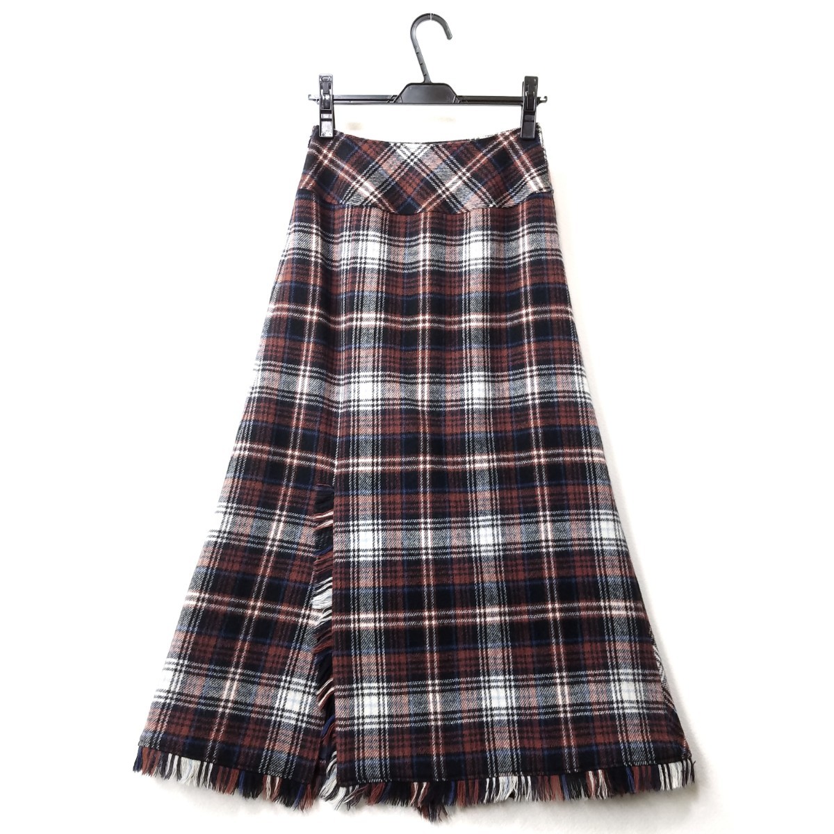  autumn winter [ beautiful goods ] Scapa / ankle height wool check pattern long skirt /38/ tea [ have been cleaned ] regular price approximately 6 ten thousand jpy /SCAPA/9 number 