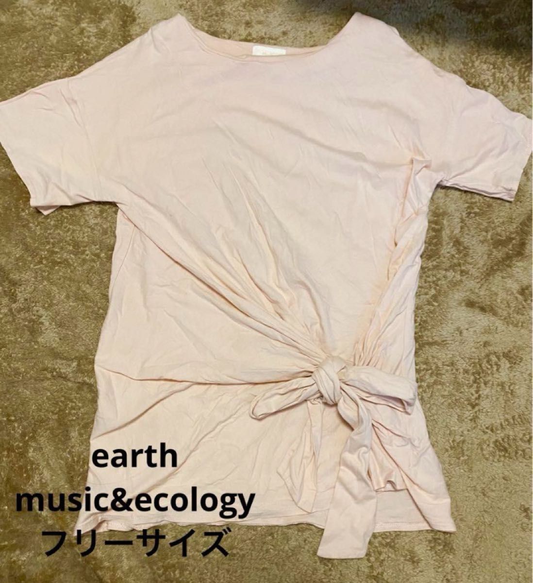 アースミュージックアンドエコロジーearthmusic&ecology 半袖Tシャツ　ピンク　リボン カットソー コットン綿100