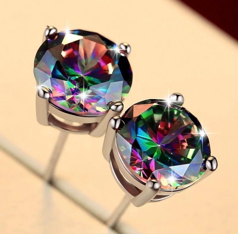 394 silver tourmaline earrings s925 Rainbow rainbow color man and woman use Korea jewelry accessory wedding Stone wedding dress 