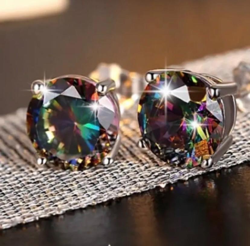 394 silver tourmaline earrings s925 Rainbow rainbow color man and woman use Korea jewelry accessory wedding Stone wedding dress 