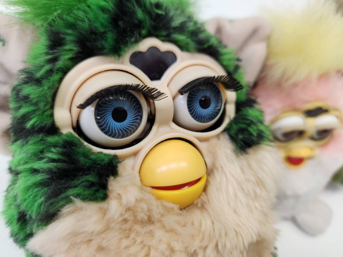 ★◆【USED】ファービー 3体セット ぬいぐるみ バーチャルペット 緑 ピンク Furby TOMY 初代 80サイズ_画像9