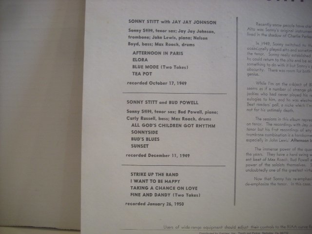 ● 輸入USA盤 LP SONNY STITT / BUD POWELL J.J.JOHNSON ソニー・スティット 1949、50年 OJC-009 ◇r60209の画像3