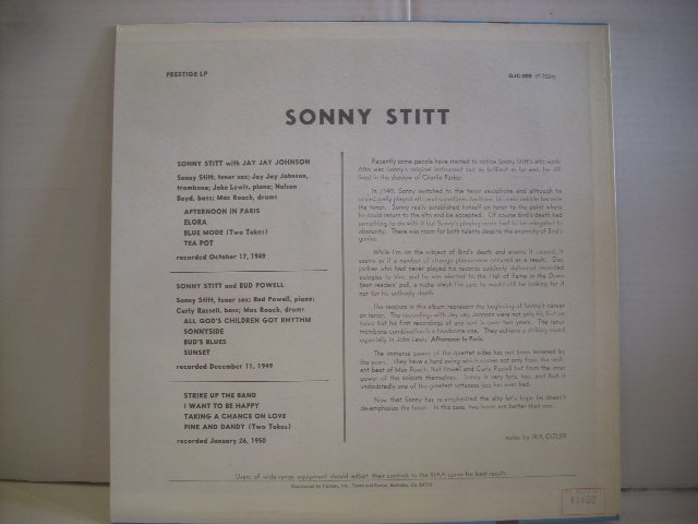 ● 輸入USA盤 LP SONNY STITT / BUD POWELL J.J.JOHNSON ソニー・スティット 1949、50年 OJC-009 ◇r60209の画像2