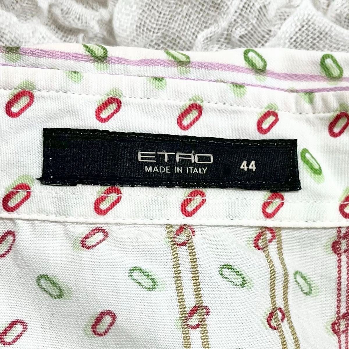 イタリア製　美品　ETRO エトロ 柄シャツ　ホワイト　サイズ44 コットン 総柄 長袖　トップス