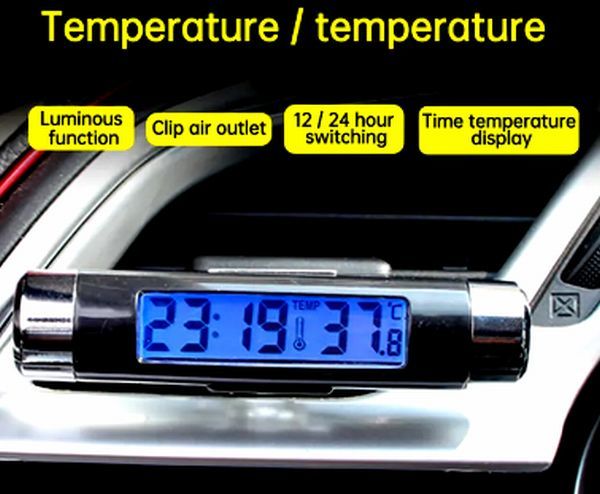 ■送料120円 デジタル時計 車内温度計 LED バックライト 車内 管FB54の画像1