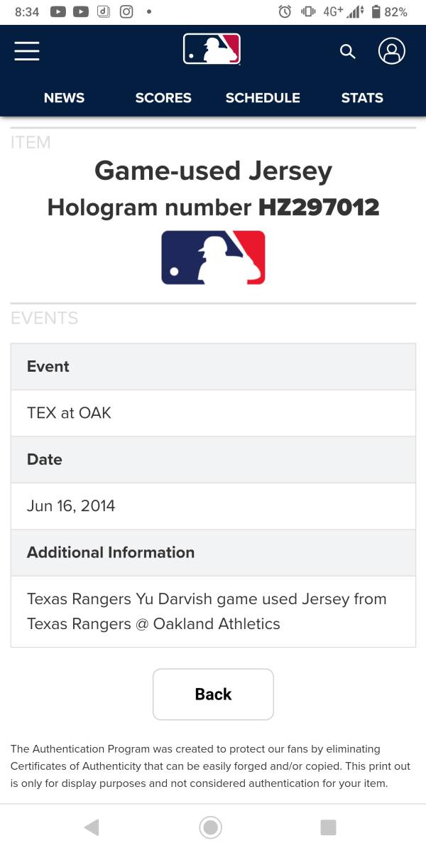 ダルビッシュ　実使用ユニフォーム　2014年レンジャーズ時代　MLB公式ホログラムシール_MLBのHPにナンバー入力で証明書が見れます