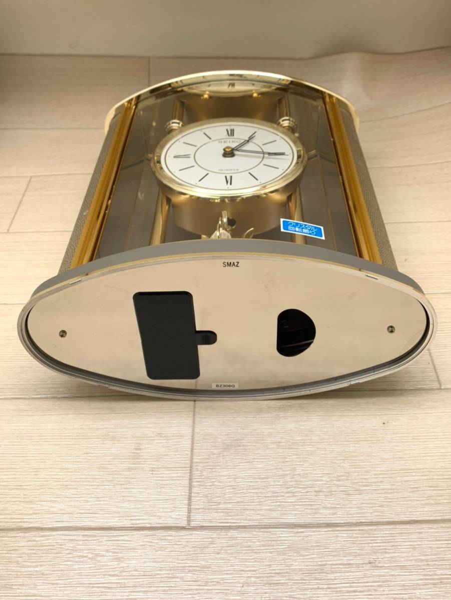 ★置時計★ SEIKO セイコー 時計 回転飾りつき クオーツ QUARTZ CLOCK BZ 306 G 記念品 ゴールド Gold ジャンク品 動作確認済みの画像3