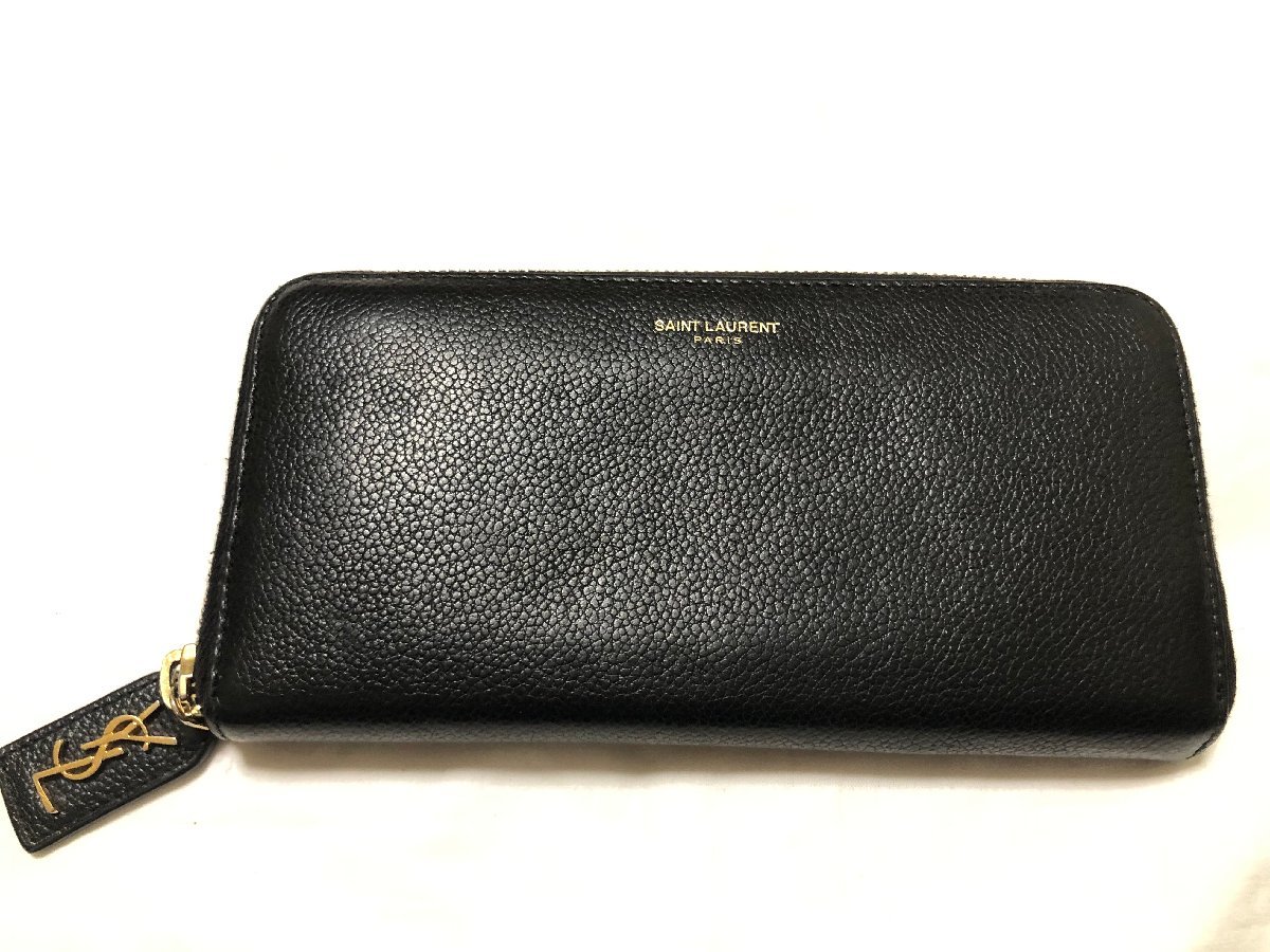 ■ SAINT LAURENT PARIS サンローラン・パリ ラウンドファスナー 長財布 414680 レザー ブラック 中古★_画像1