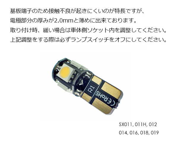 50個 T10 LED 電球色 ポジション ナンバー灯 3チップ5連 白 5050チップ ウォームホワイト 暖白色 12V用 SX012_画像3