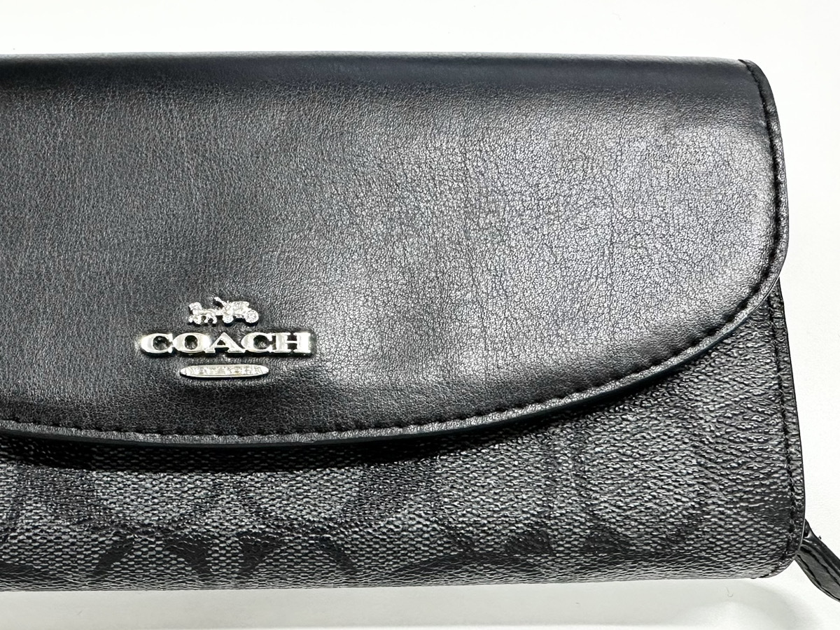 100円～◎COACH コーチ 長財布 ファスナー付き スリム エンベロープ ウォレット シグネチャー キャンパス 財布 Ｌ字ファスナー かぶせ蓋_画像9